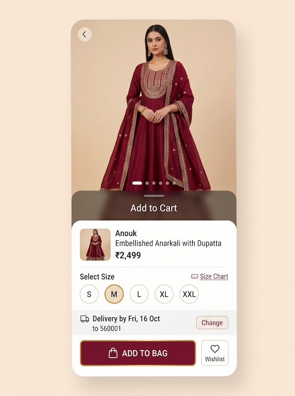 Cravault fashion size selection and adding to cart